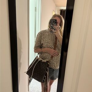 Brown and White Fringe Bucket Bag